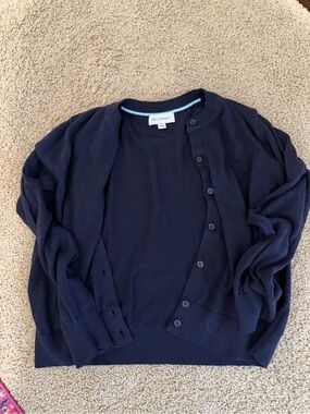 Navy Button-Front Cotton-Blend Cardigan